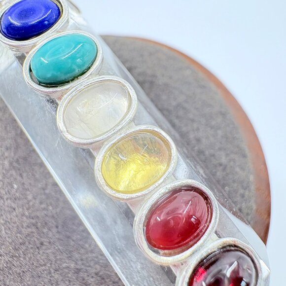 VTG Sterling Silver 925 Multi-Gemstone Crystal Pendant Size 2.75" Length - Picture 6 of 10